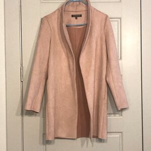 Light pink, faux suede, mid length, shoulder season coat
